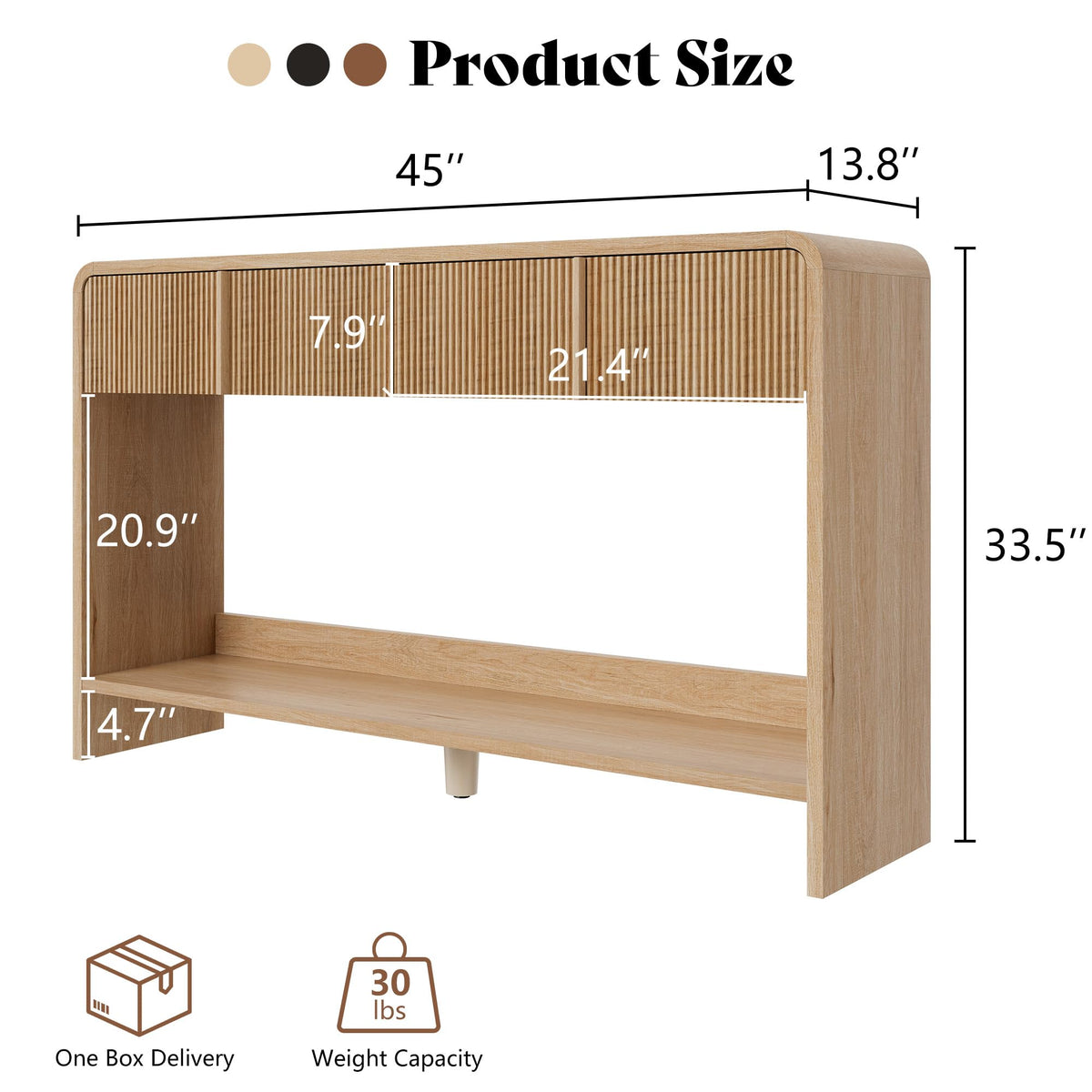 45" Fluted Console Table with 2 Drawers and Open Shelf T417696