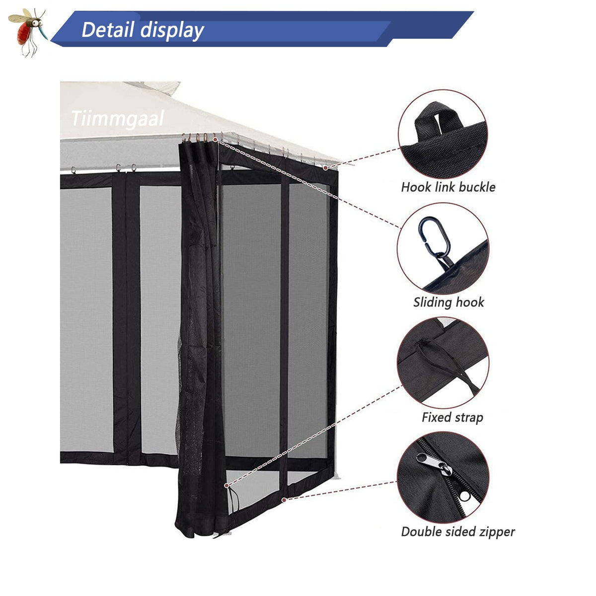 Black 10x10FT 4-Door Zipper Mosquito Netting M38834