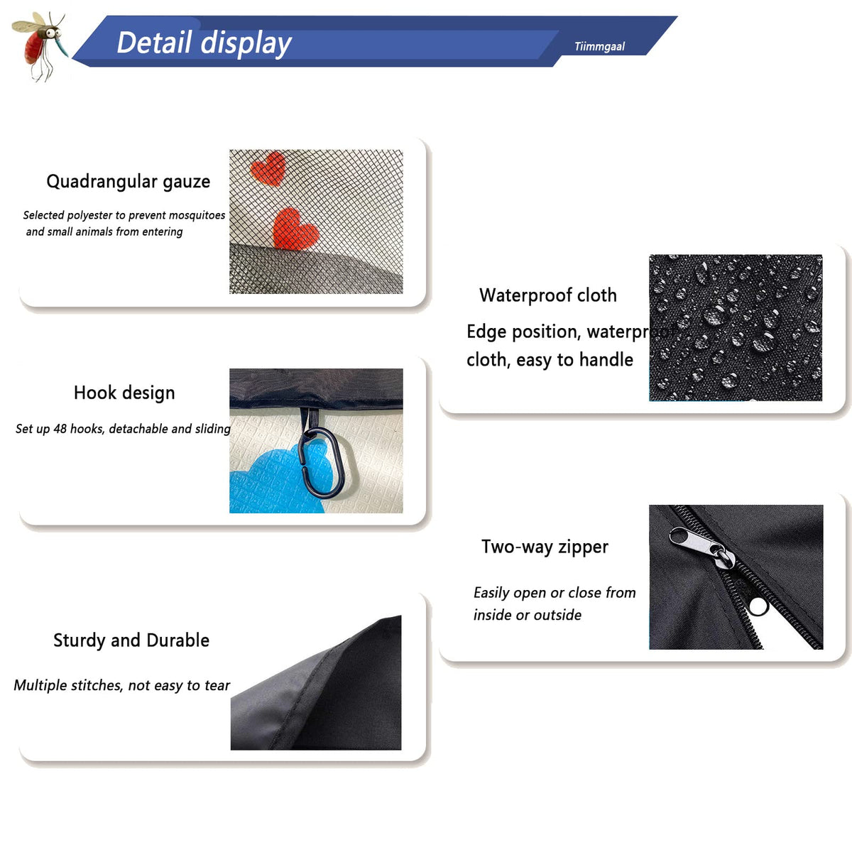 Black 10x10FT 4-Door Zipper Mosquito Netting M38834