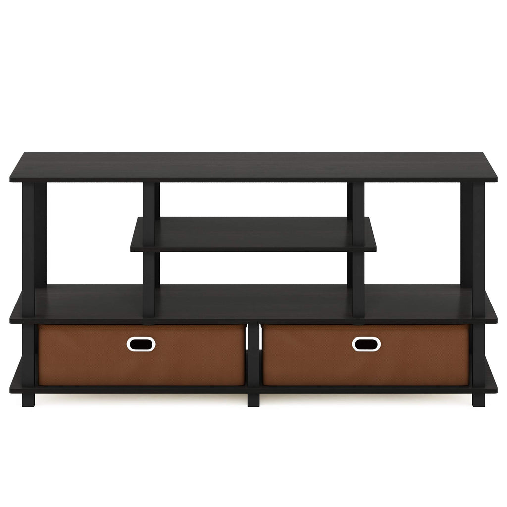 Black Espresso 4-Tier TV Stand with 2 Storage Bins Y69782