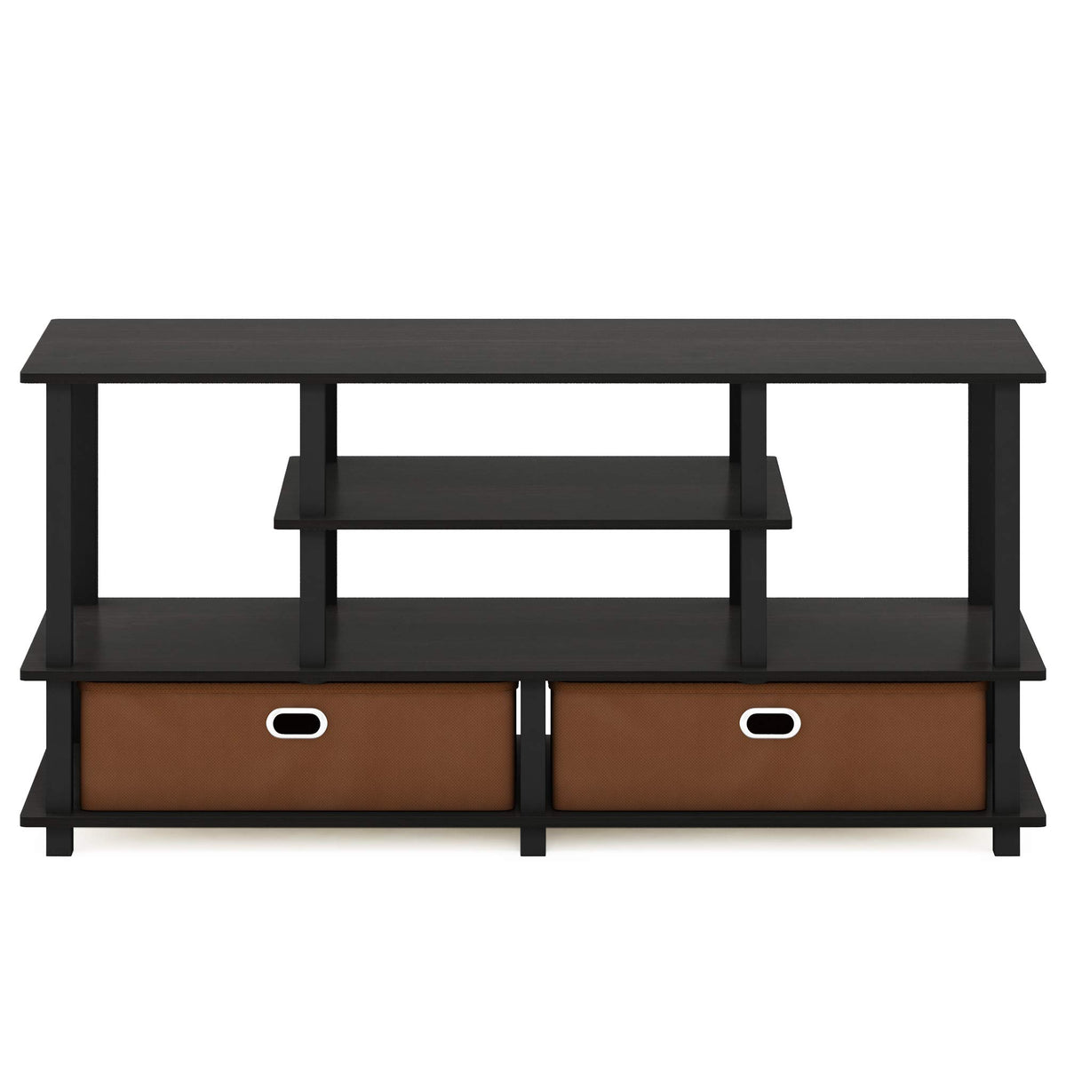 Black Espresso 4-Tier TV Stand with 2 Storage Bins Y69782
