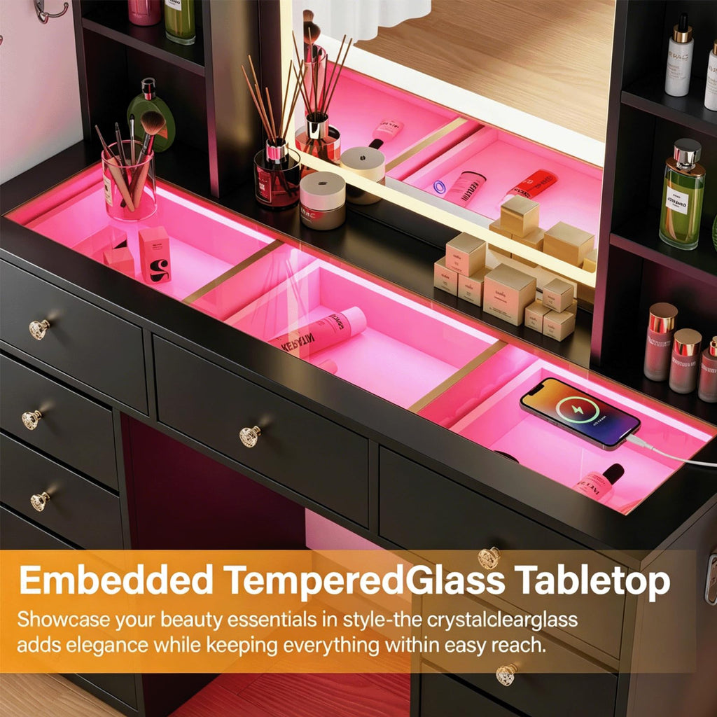 Full Length Mirror Vanity Desk with LED Mirror and 11 Drawers Q5892