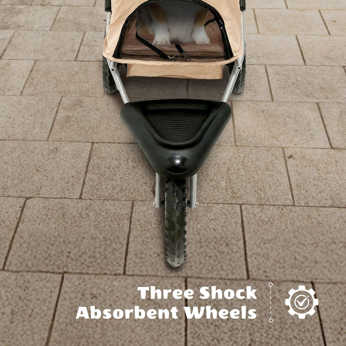 3-Wheel Dog Stroller with Storage Basket and Cup Holders, Tan Q355