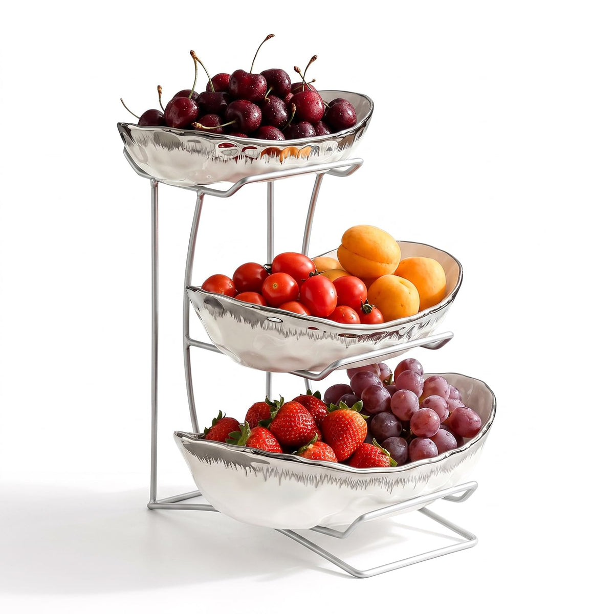 3 Tier Ceramic Fruit Bowl with Metal Stand D129789