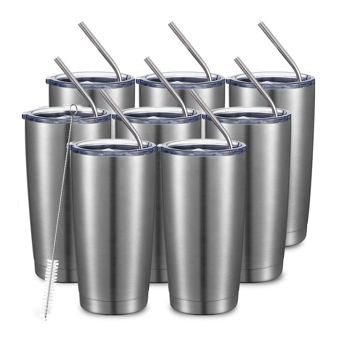 20oz Stainless Steel Insulated Tumbler with Lid and Straw 8 Pack Y955
