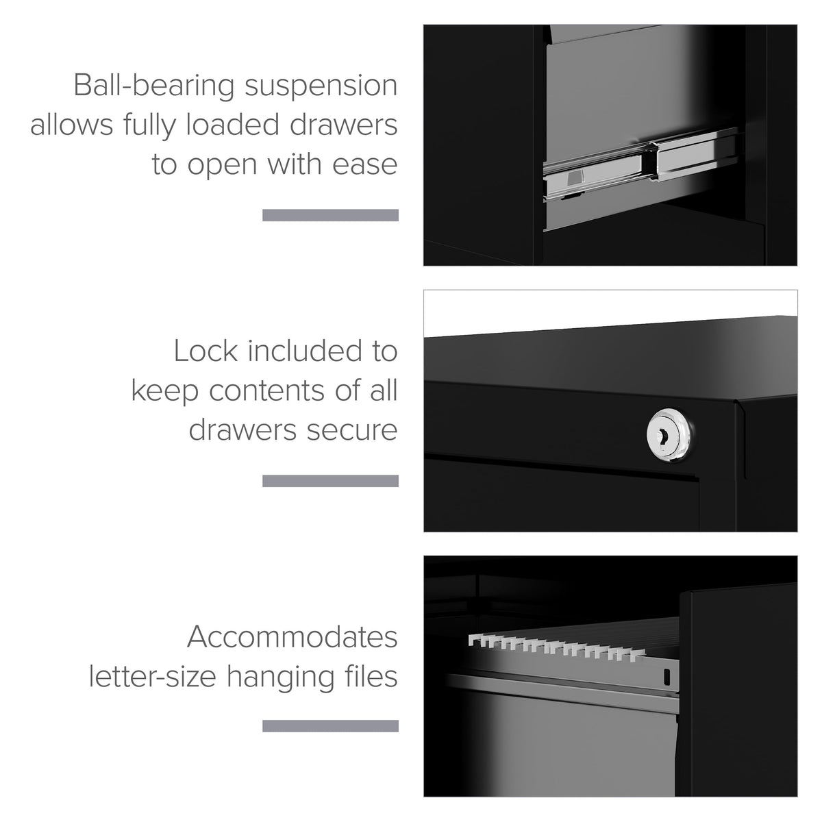 22" Deep 4 Drawer Letter Width Steel Vertical File Cabinet, Black I937271