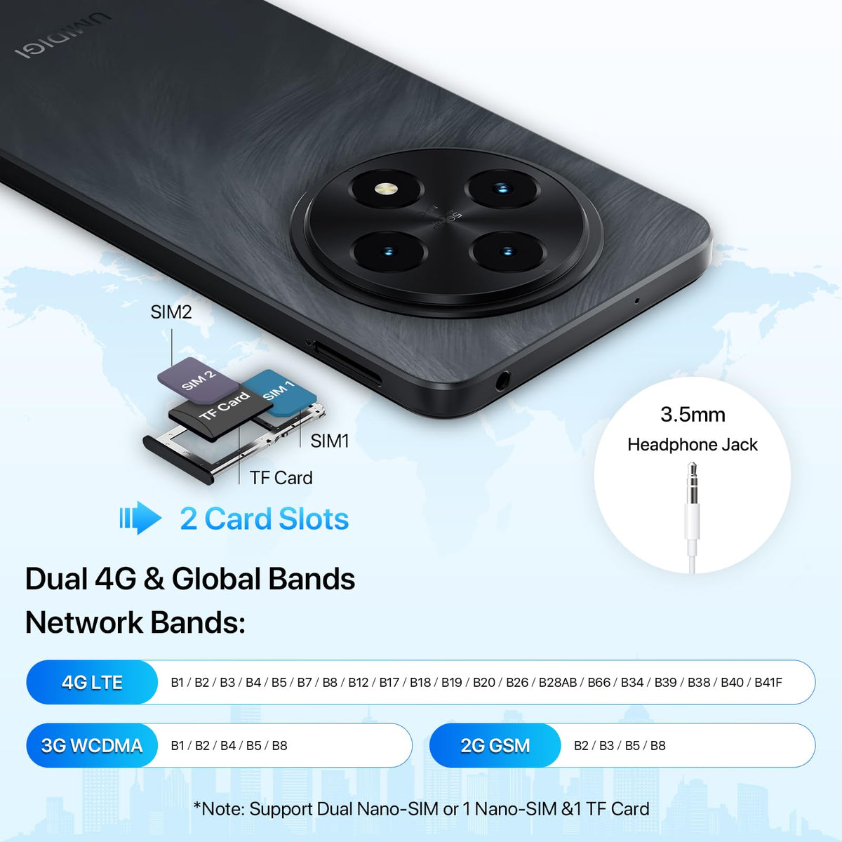 Android 14 6.9" HD+ 120Hz Octa-core 16GB +256GB 6000mAh 50MP Triple Camera Dual 4G LTE NFC Black Smartphone B3107