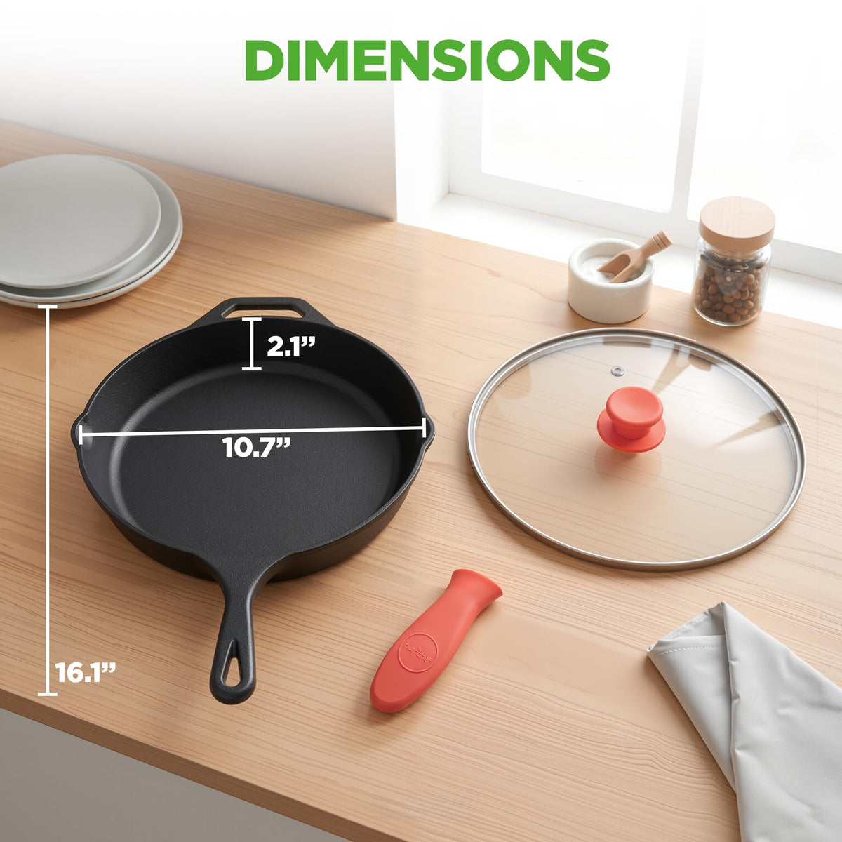 10 Inch Pre-Seasoned Cast Iron Skillet with Lid P36587