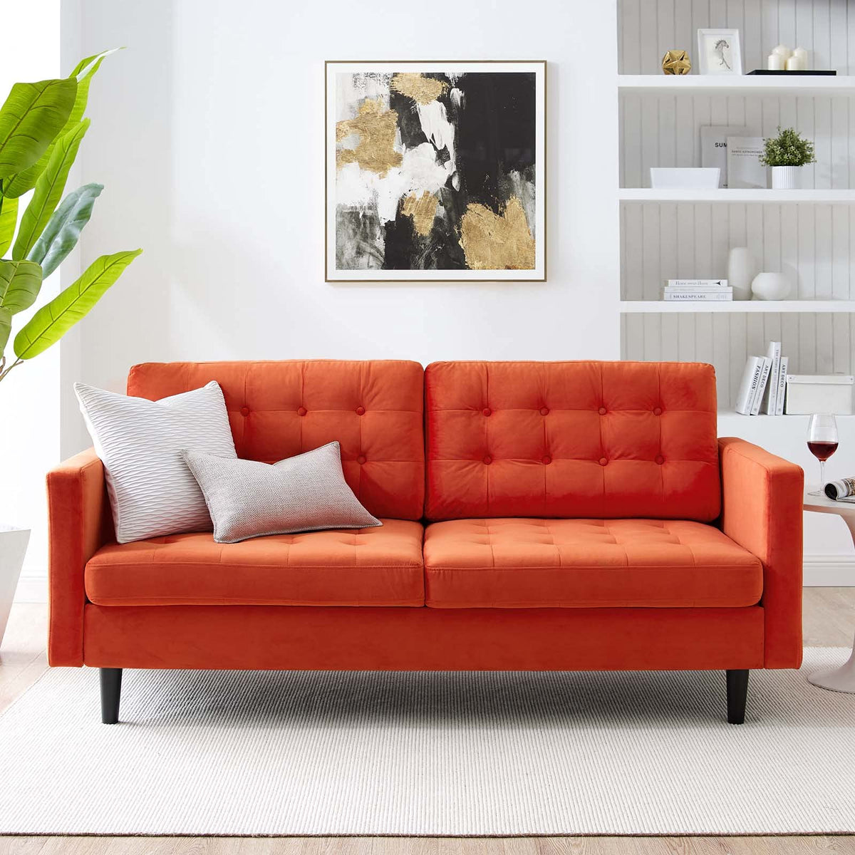 Orange Tufted Performance Velvet Sofa A16009