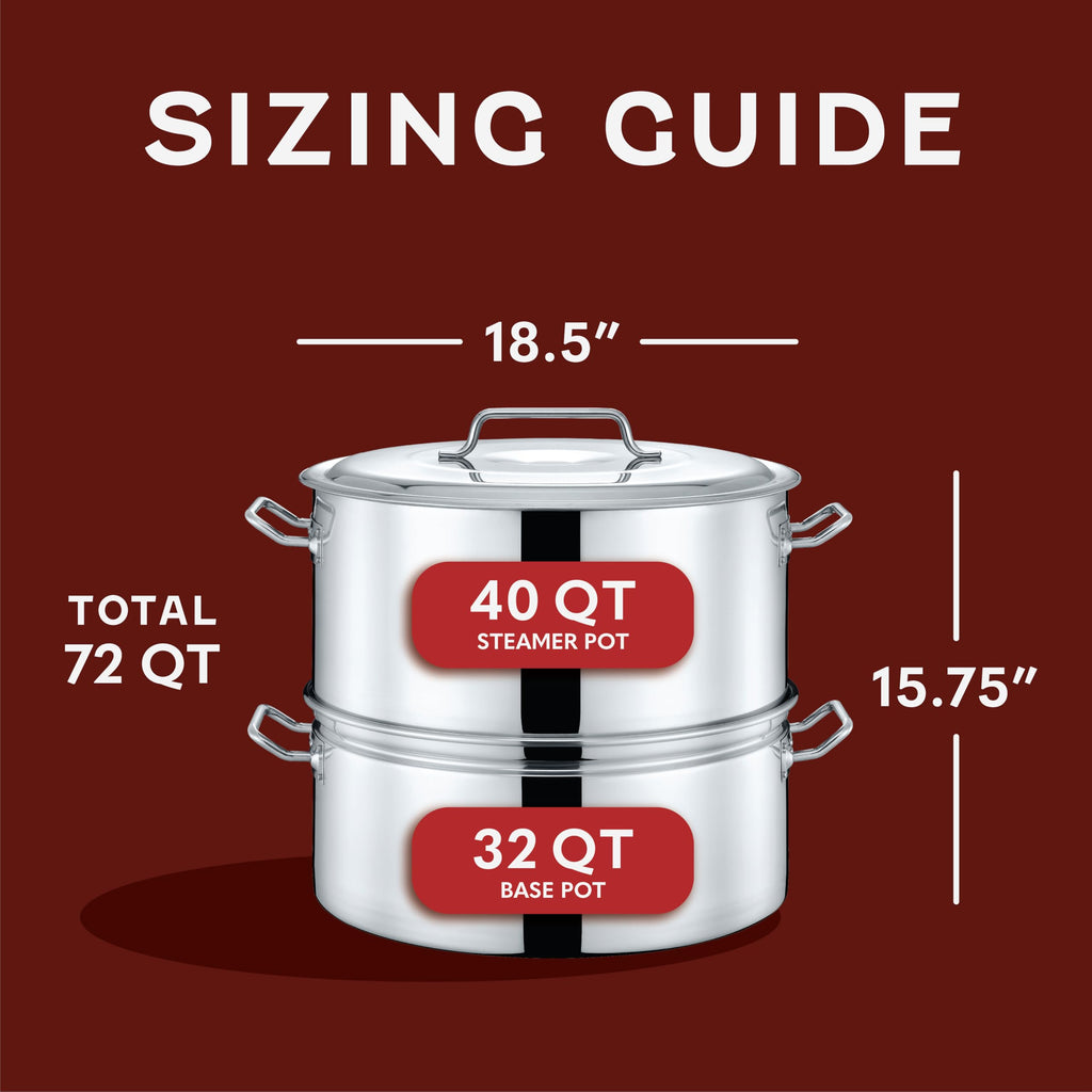 Extra Large Stainless Steel Stock Pot Steamer and Braiser Combo 40 QT K815