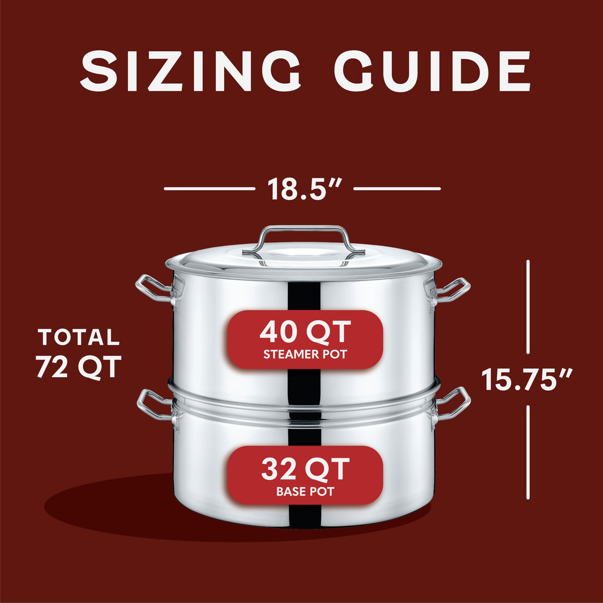 Extra Large Stainless Steel Stock Pot Steamer and Braiser Combo 40 QT K815
