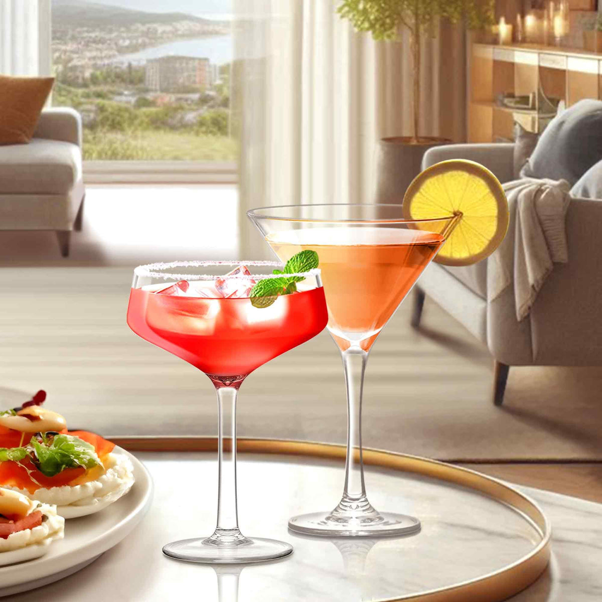 10-Ounce Plastic Martini Glasses Set of 6, Reusable, BPA-Free, Shatter-Proof, Dishwasher-Safe Z8000