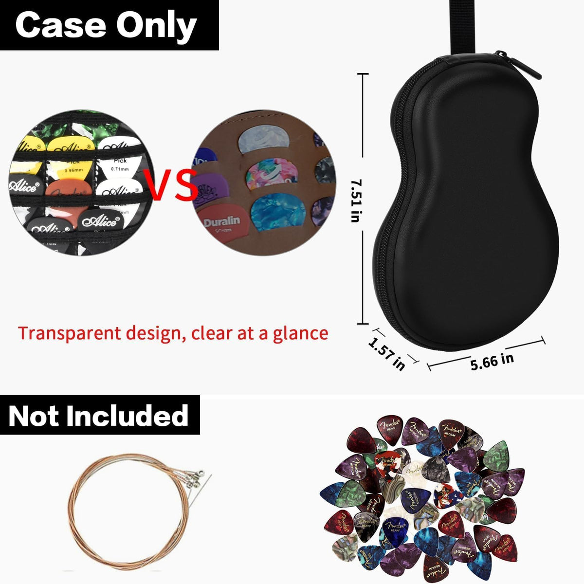 Guitar Pick Holder Case 63+ All Size Plectrums Storage Pouch J4008