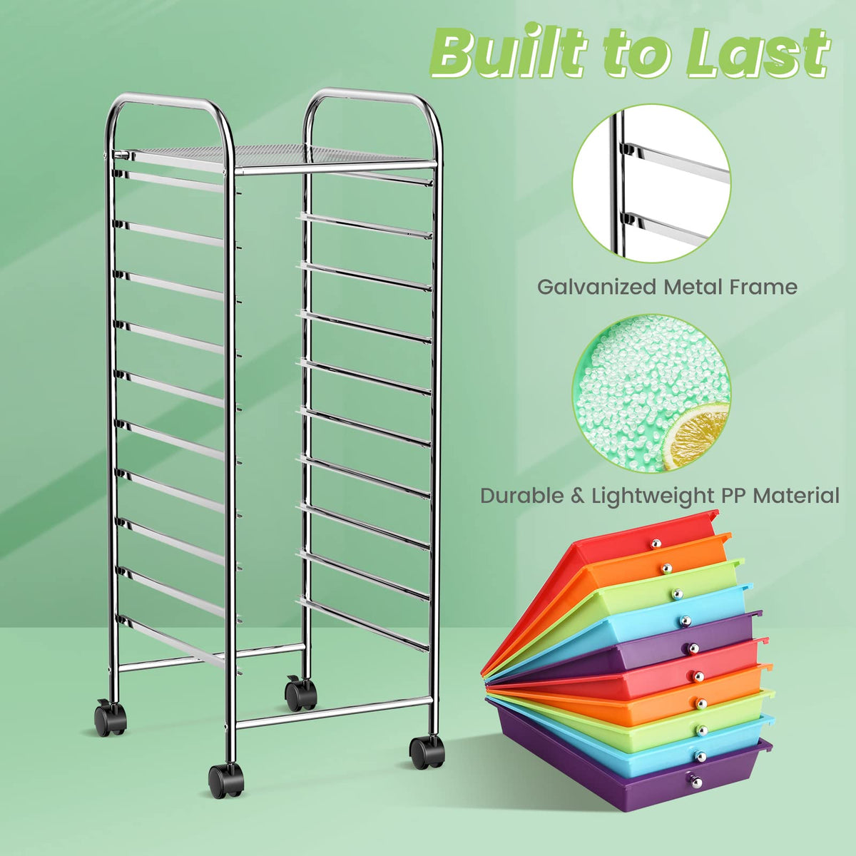 10 Drawer Rolling Cart with Lockable Wheels X48328