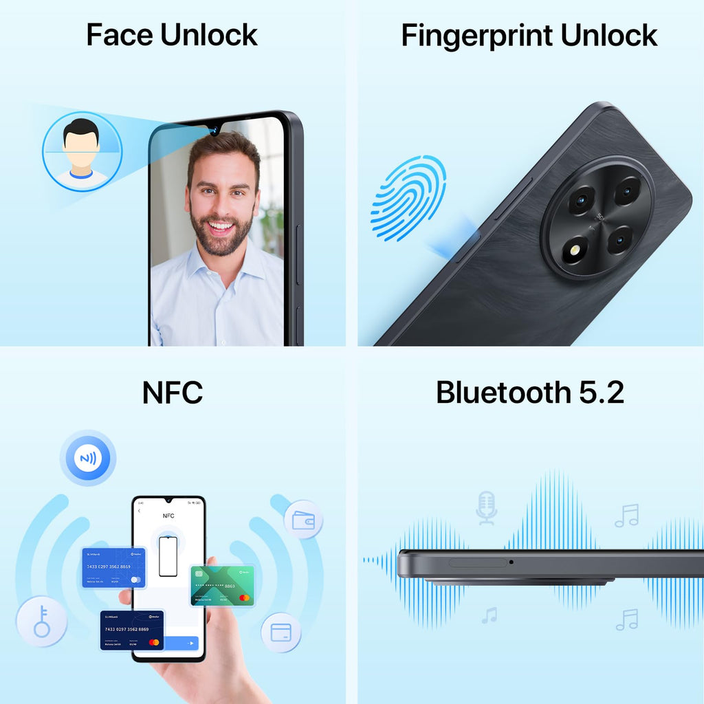 Android 14 6.9" HD+ 120Hz Octa-core 16GB +256GB 6000mAh 50MP Triple Camera Dual 4G LTE NFC Black Smartphone B3107