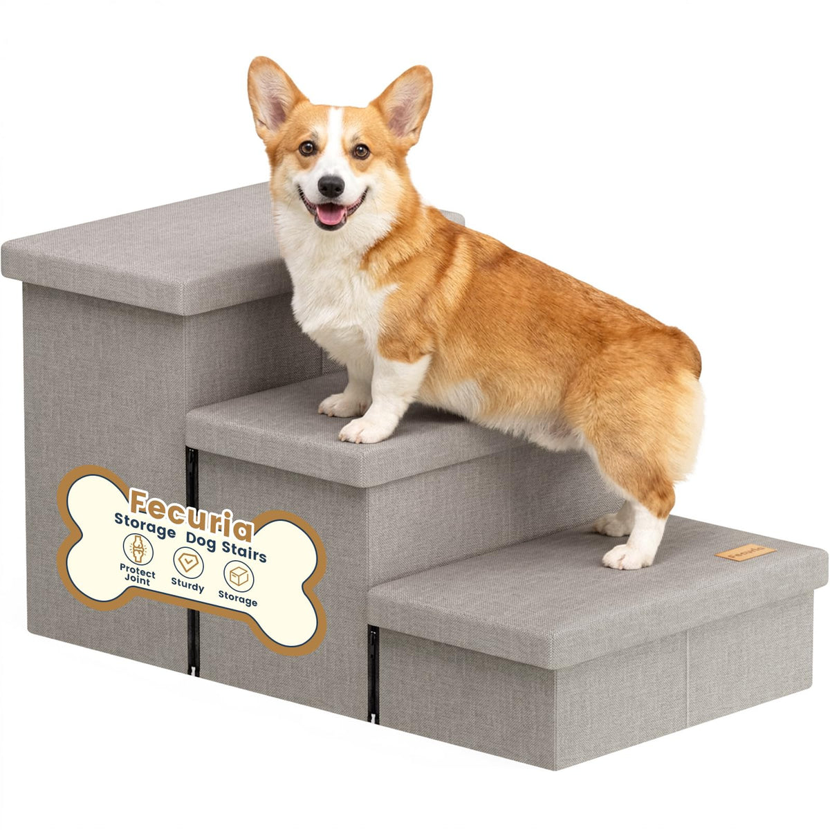 Light Grey Dog Stairs with Storage W224653