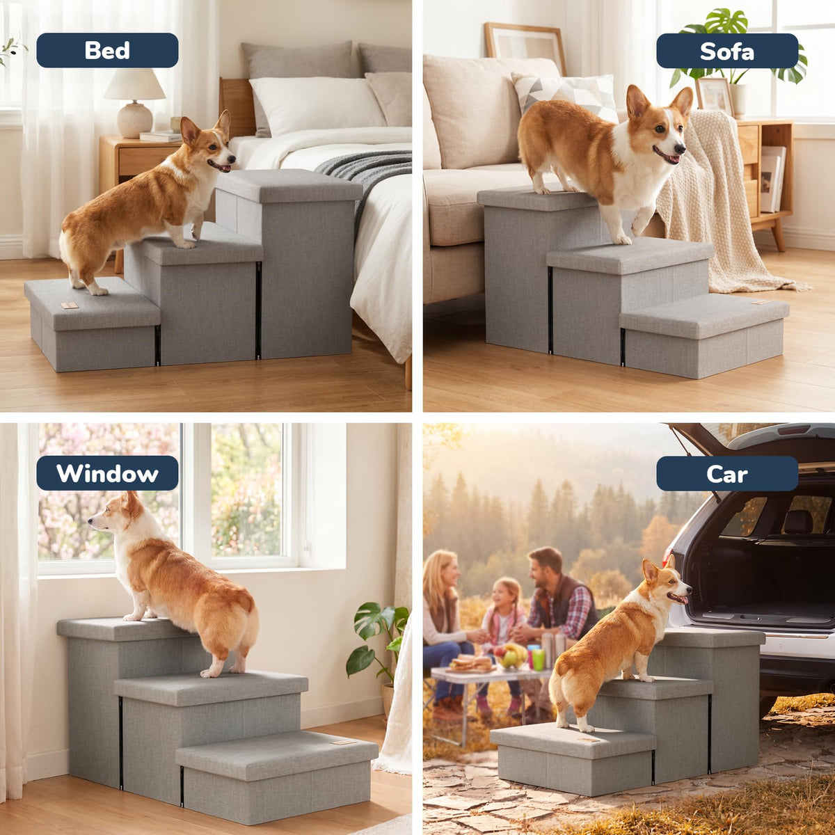 Light Grey Dog Stairs with Storage W224653