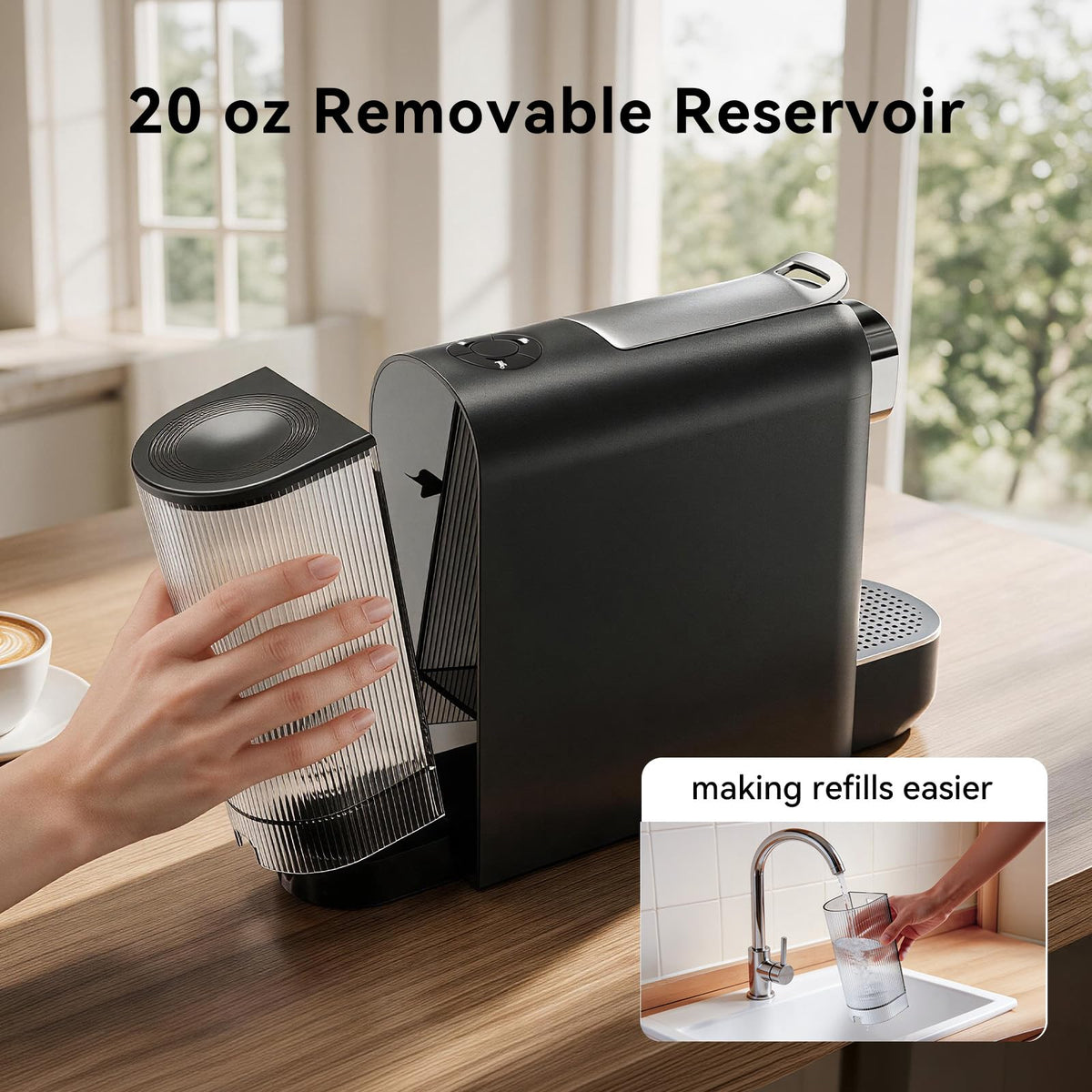 Black Single Serve Espresso Coffee Machine with Removable Tank F648