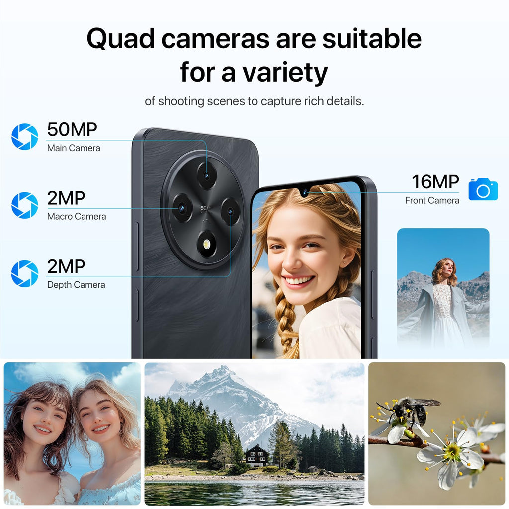 Android 14 6.9" HD+ 120Hz Octa-core 16GB +256GB 6000mAh 50MP Triple Camera Dual 4G LTE NFC Black Smartphone B3107
