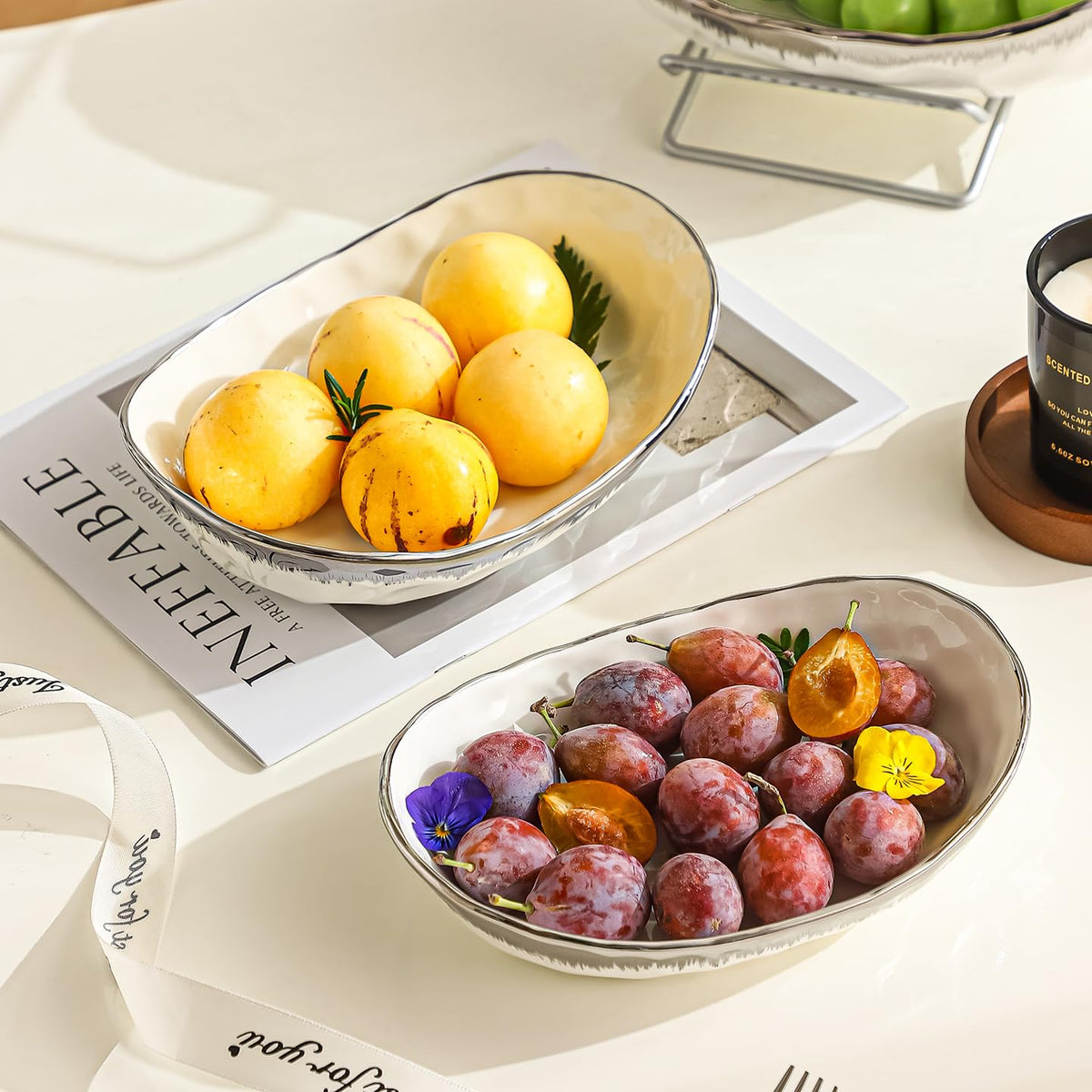 3 Tier Ceramic Fruit Bowl with Metal Stand D129789