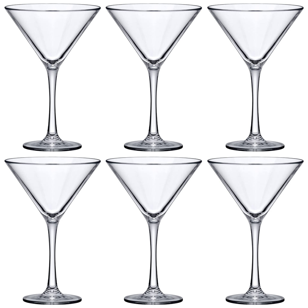 10-Ounce Plastic Martini Glasses Set of 6, Reusable, BPA-Free, Shatter-Proof, Dishwasher-Safe Z8000