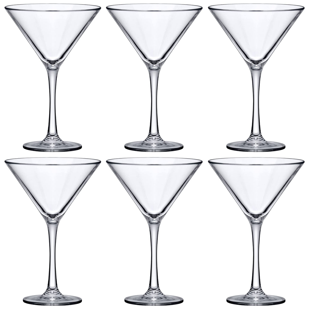 10-Ounce Plastic Martini Glasses Set of 6, Reusable, BPA-Free, Shatter-Proof, Dishwasher-Safe Z8000