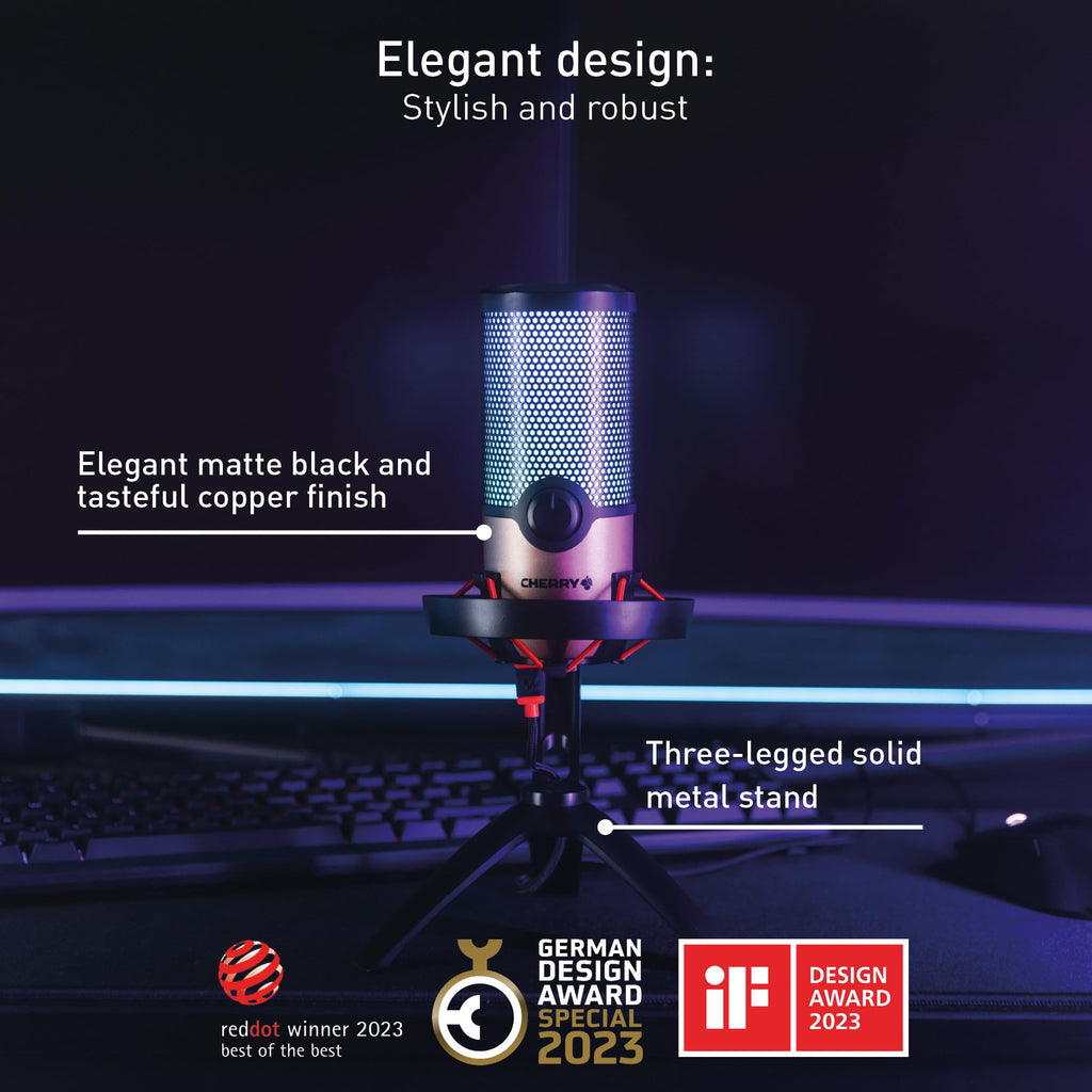USB Microphone with RGB Lighting, 4 Polar Patterns, Black/Copper G627