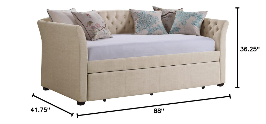 Beige Velvet Tufted Upholstered Twin Daybed with Trundle Y24543