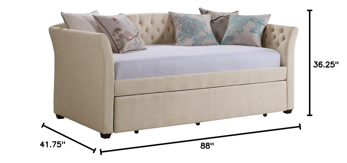 Beige Velvet Tufted Upholstered Twin Daybed with Trundle Y24543