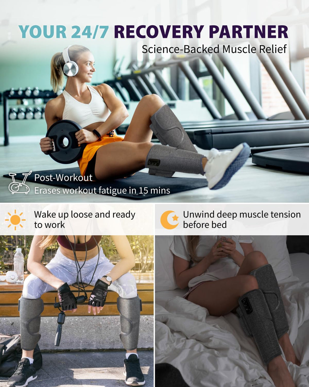 Wireless Air Compression Leg Massager with Heat, 4 Modes, Set of 2 P779