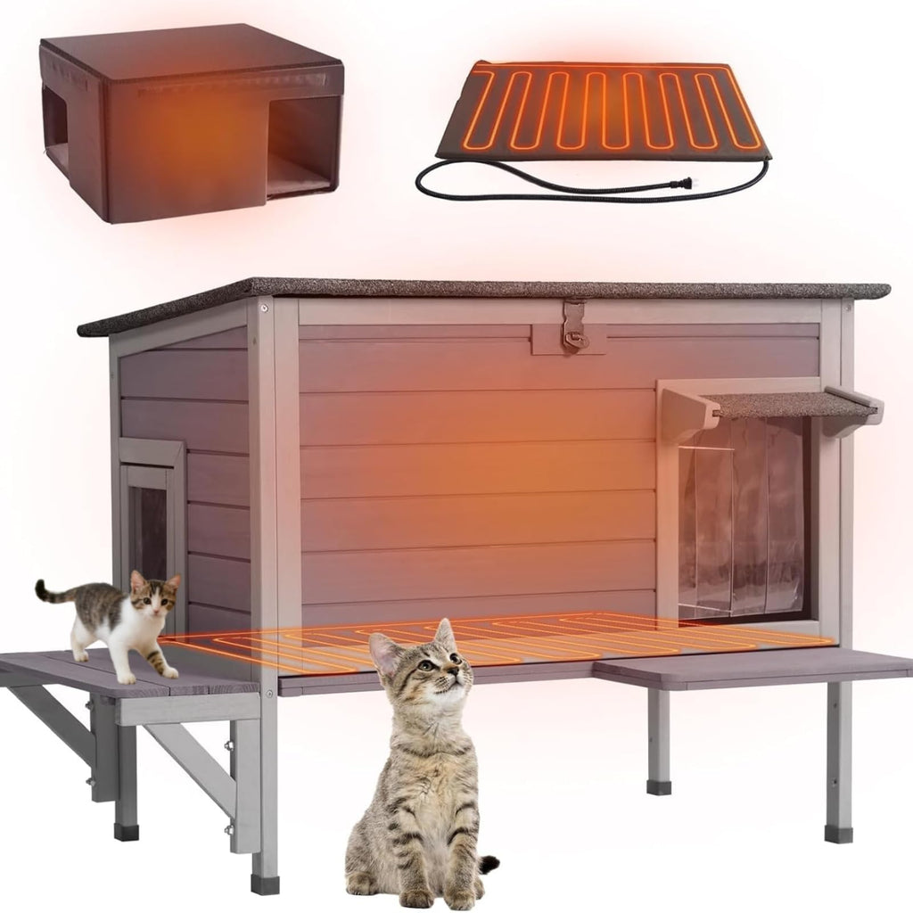 Heated Outdoor Cat House with Heating Pad R925