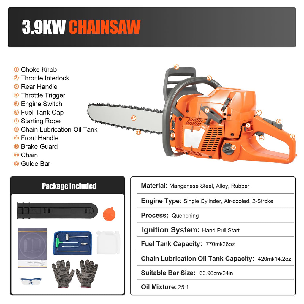 24" 72CC Gas Powered Chainsaw O119000