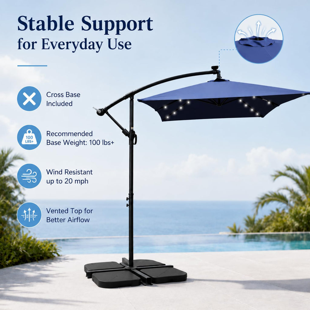 10x6.5FT Navy Blue Solar Patio Umbrella G375