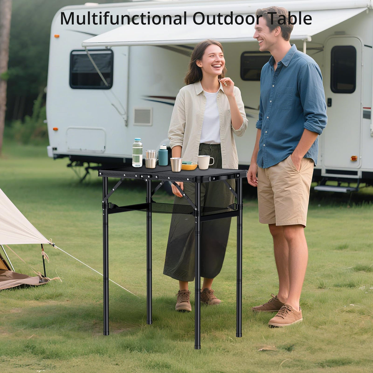 2ft Folding Camping Table, 3 Adjustable Height O23576