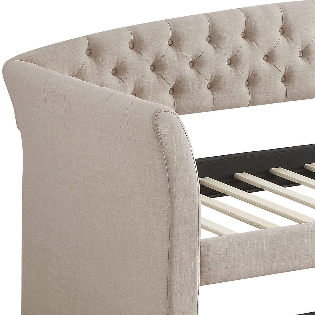 Beige Velvet Tufted Upholstered Twin Daybed with Trundle Y24543