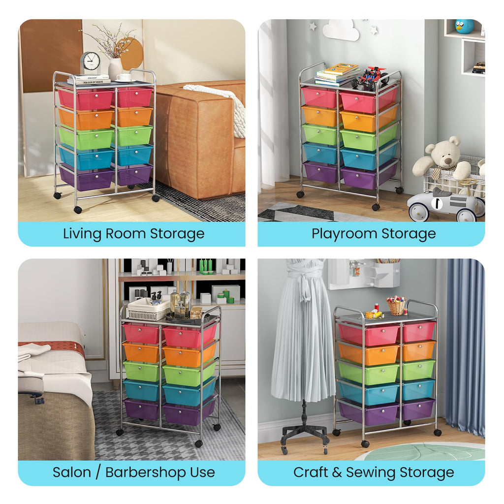 10 Drawer Rolling Storage Cart with Metal Frame E175