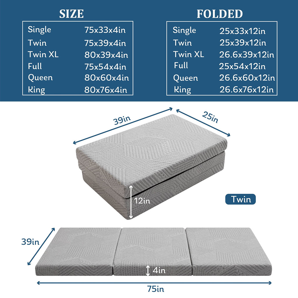 4 Inch Tri Folding Memory Foam Mattress R348333