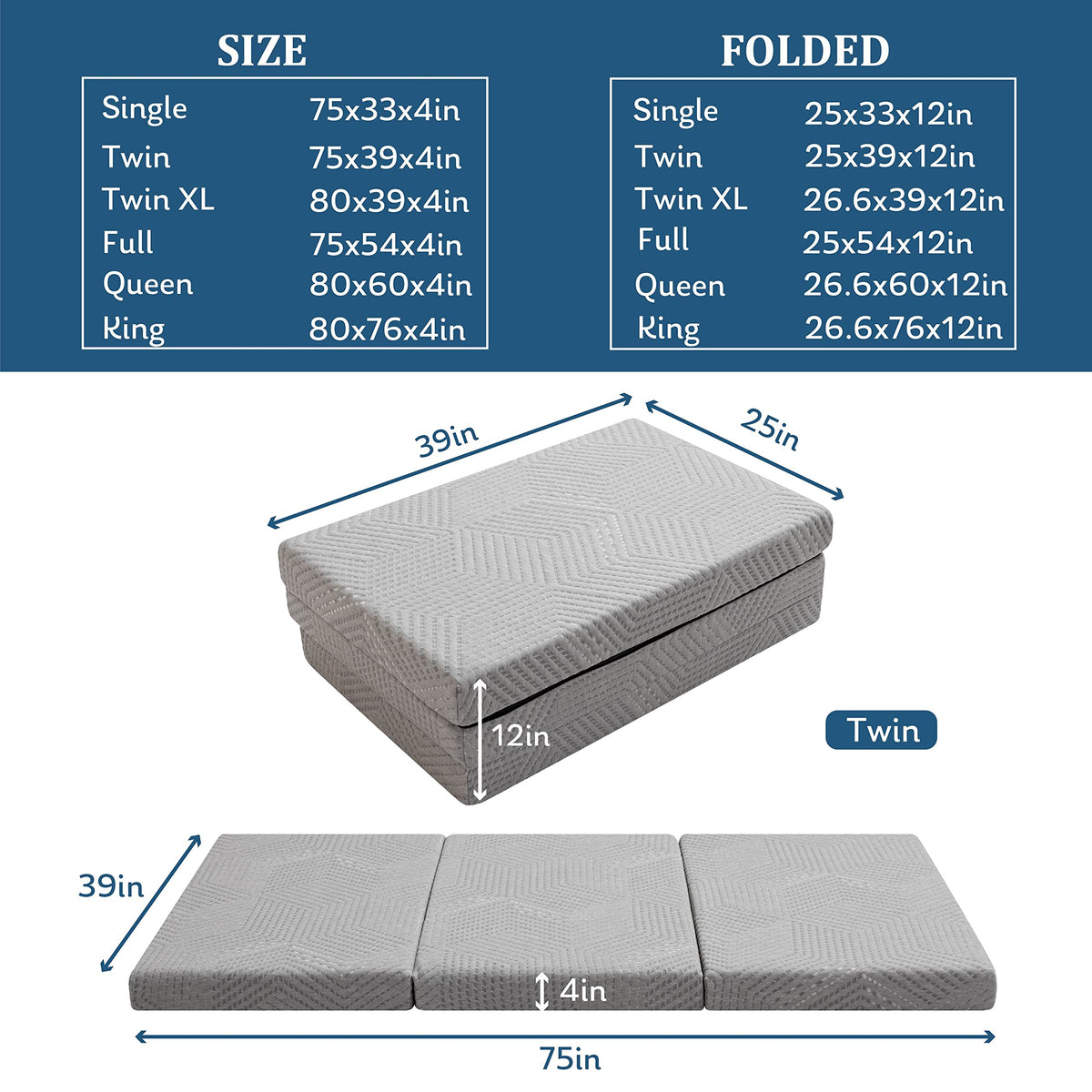 4 Inch Tri Folding Memory Foam Mattress R348333