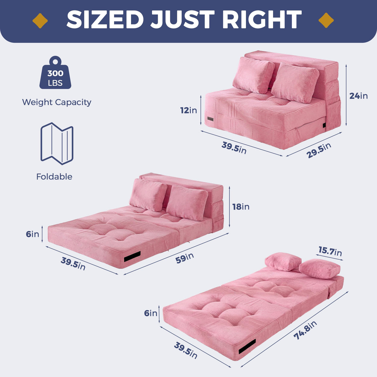 Convertible Sofa Bed with Pillow F4294