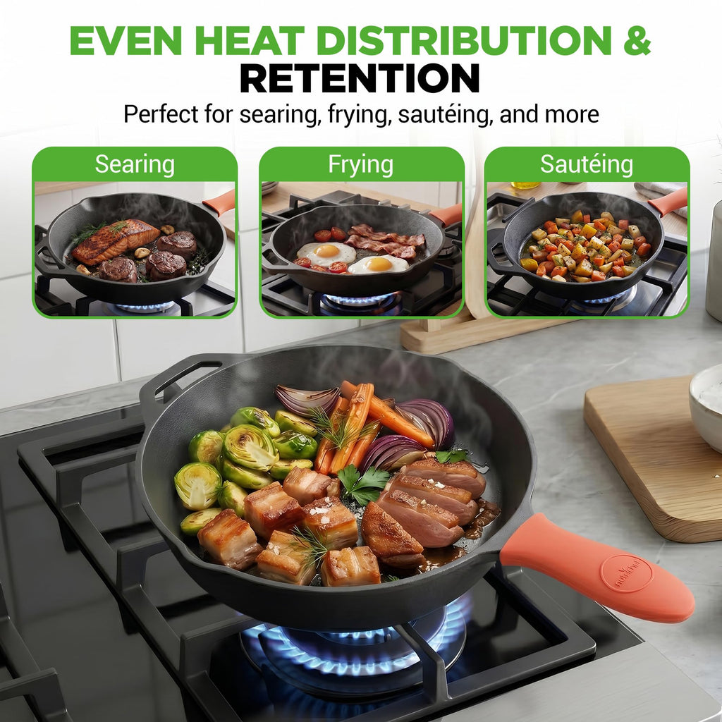10 Inch Pre-Seasoned Cast Iron Skillet with Lid P36587