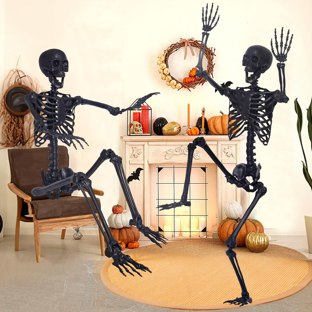 5.4Ft Posable Skeleton with Movable Joints and 2PC Black Feathered Crows I55895