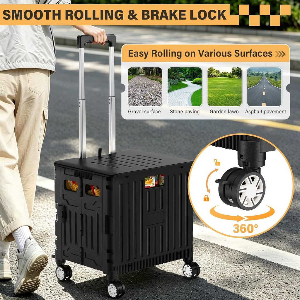 Black Folding Rolling Utility Cart O9802