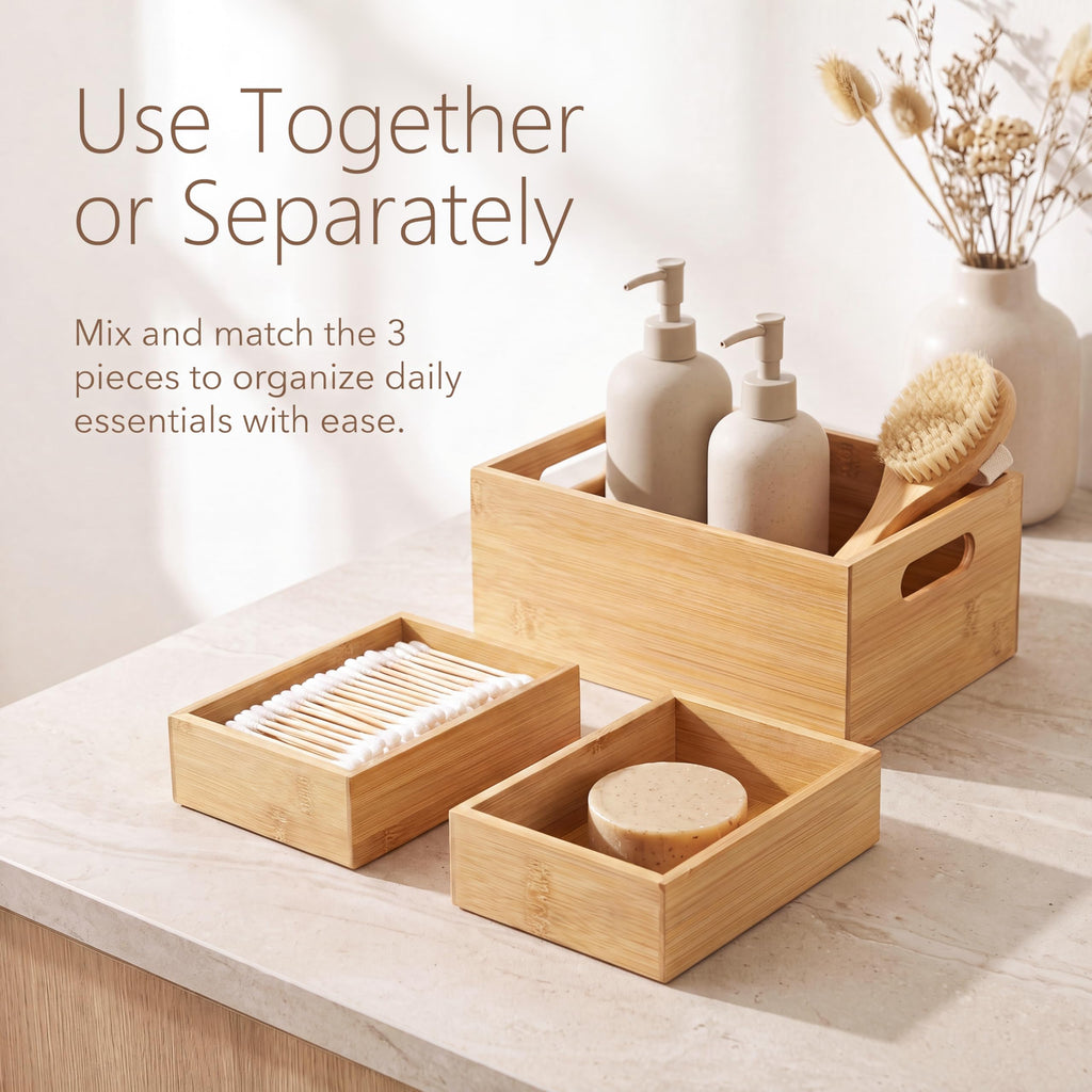3 Pack Bamboo Storage Box with Handle C352398