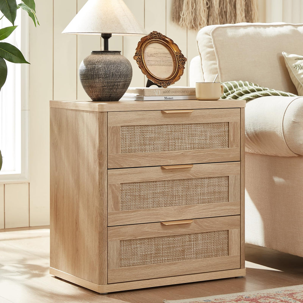 Rattan 23" Nightstands Set of 2 with Drawers N3612