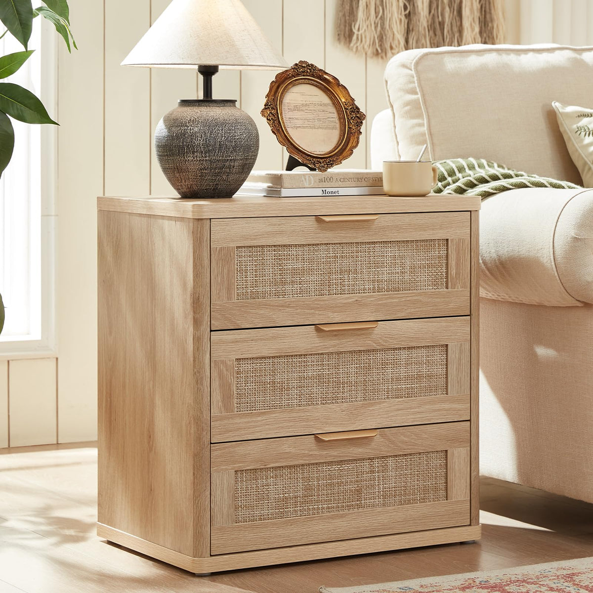 Rattan 23" Nightstands Set of 2 with Drawers N3612
