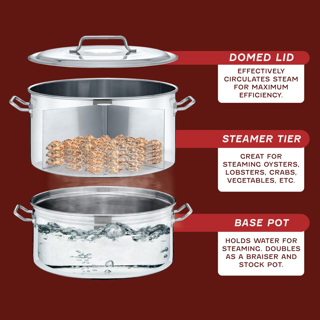 Extra Large Stainless Steel Stock Pot Steamer and Braiser Combo 40 QT K815