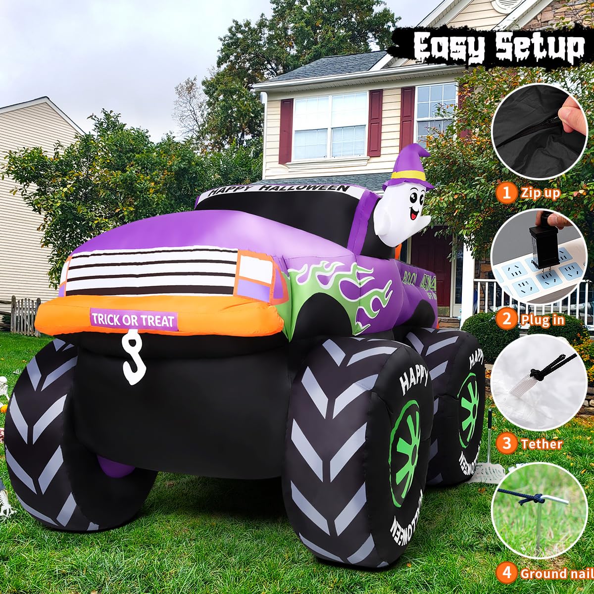 8 FT Halloween Inflatable Monster Truck with Built-in LEDs C4854