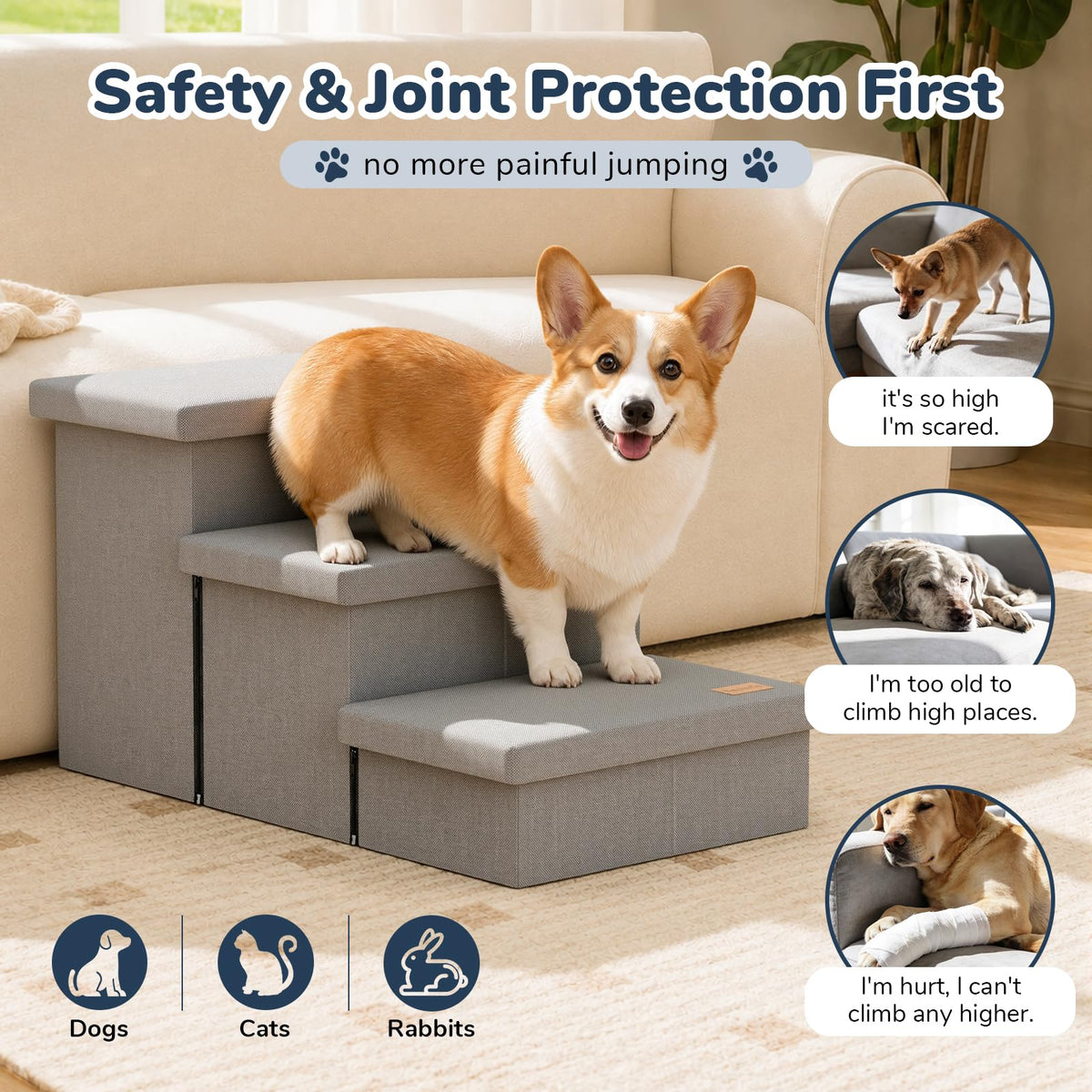 Light Grey Dog Stairs with Storage W224653