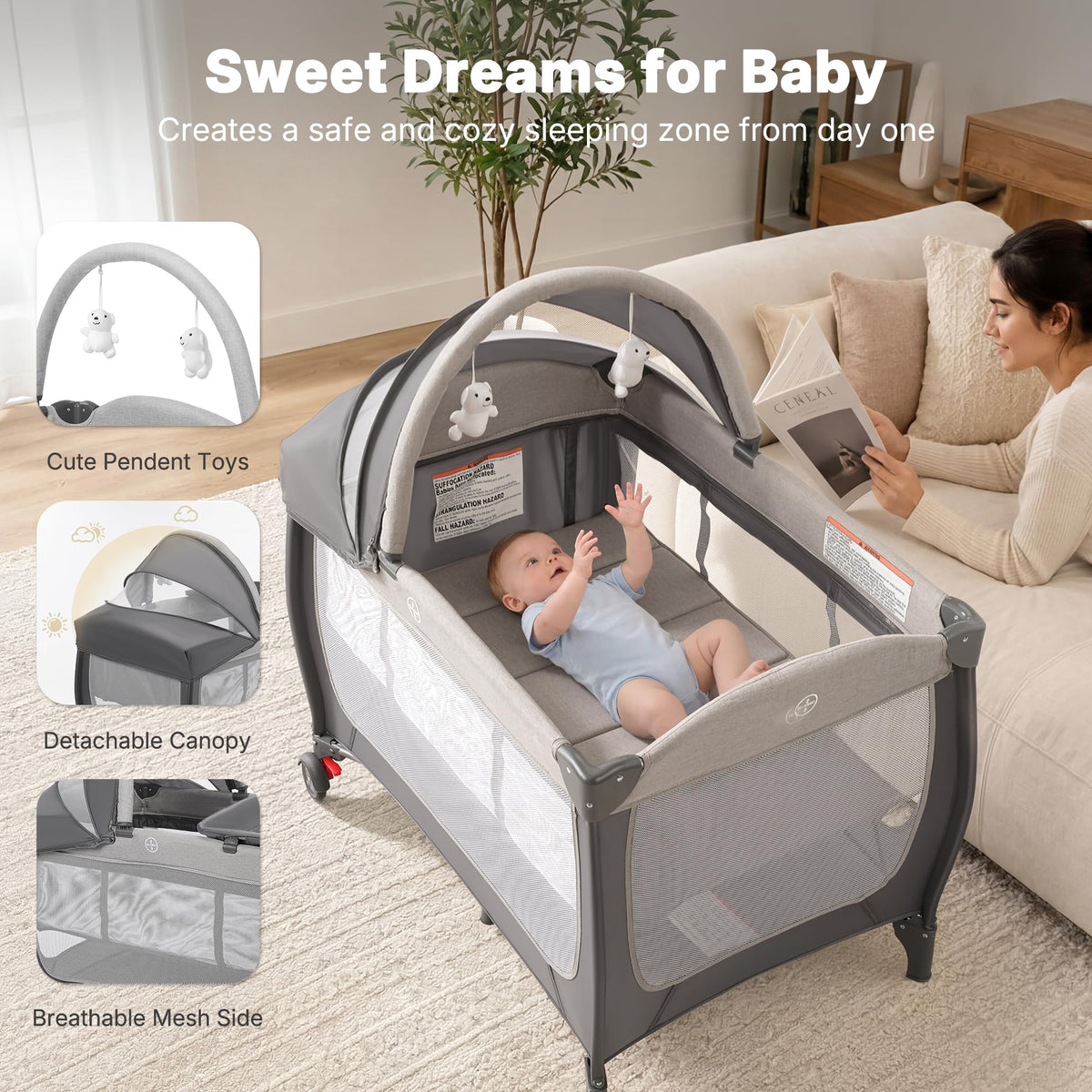 4-in-1 Pack and Play with Bassinet, Gray G330769