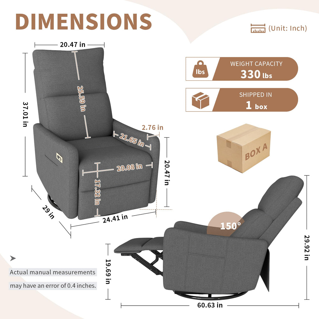 Dark Gray Velvet Swivel Recliner Chair Y768020